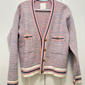 Women's Pink and Blue Striped Cardigan Sweater
